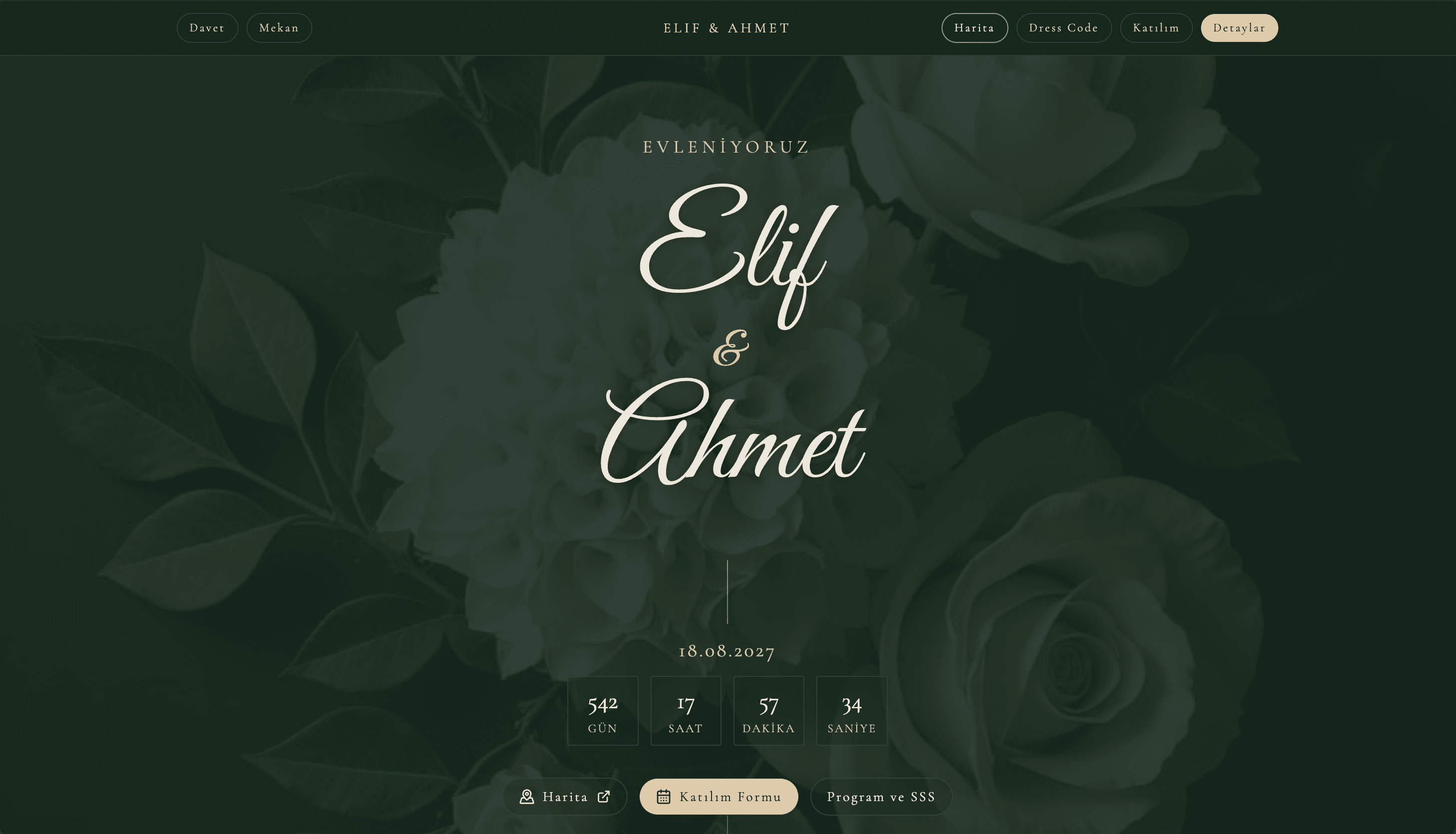 Elif & Ahmet davetiye sitesi önizlemesi